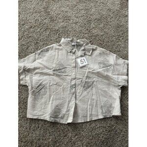 Cicico 51 Lab Womens Biege Cropped Paisley Button up Size Medium Top Linen Blend